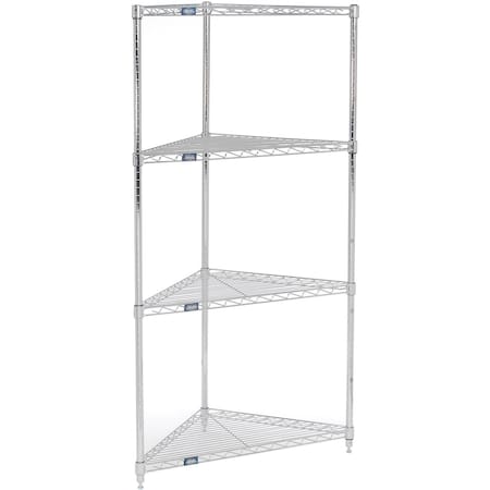 Nexel Chrome, 4 Shelf, Corner Wire Shelving Unit, 24inW x 18inD x 63inH 796555